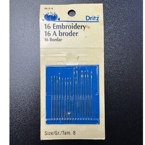 Dritz 16 Embroidery Needles Size 8 Long Eye Vintage 1999 56 E-8 Czech Republic